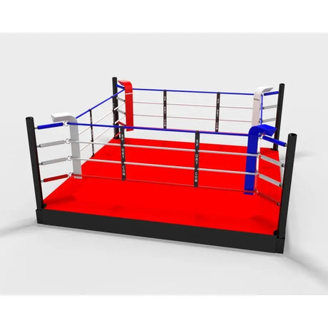 SportCom Pro-Trainingsboxring mit 30 cm Podium, Render mit rotem Boden in Schrägansicht
