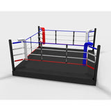 SportCom Pro-Trainingsboxring mit 30 cm Podium, Render in Schrägansicht mit roter und blauer Ecke