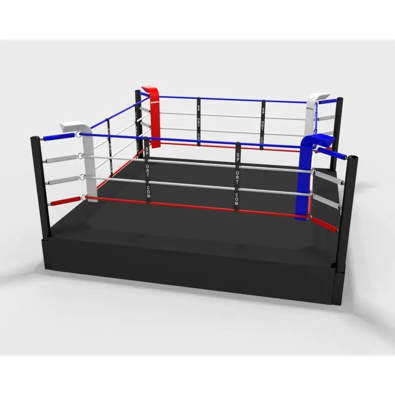 SportCom Pro-Trainingsboxring mit 50 cm Podium, Render der Variante 4 x 4 m mit schwarzem Podium