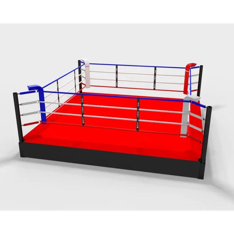 SportCom Pro-Trainingsboxring mit 50 cm Podium, Render der Variante 5 x 5 m mit rotem Boden
