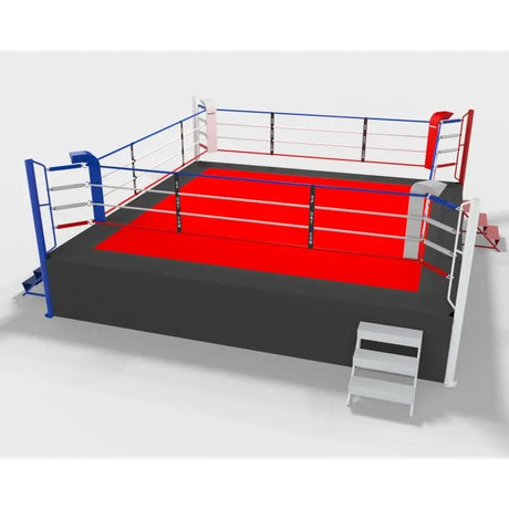 SportCom Pro-Wettkampf-Boxring mit 1 m Podium, Render 6 x 6 m mit roter Fläche, zweite Ansicht