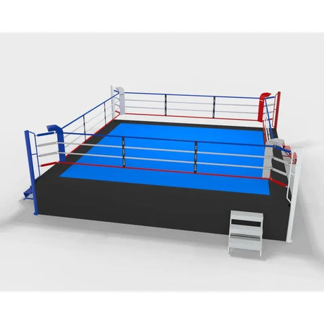 SportCom Pro-Wettkampf-Boxring mit 1 m Podium, Render 7 x 7 m mit blauer Ringfläche