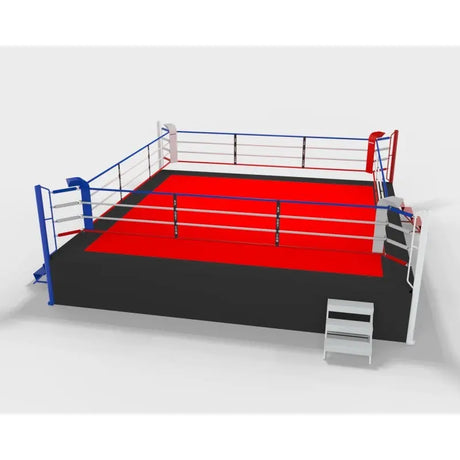 SportCom Pro-Wettkampf-Boxring mit 1 m Podium, Render 7 x 7 m mit roter Ringfläche
