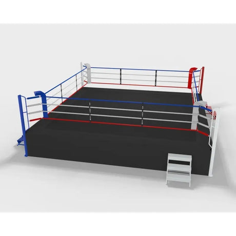 SportCom Pro-Wettkampf-Boxring mit 1 m Podium, Render 7 x 7 m mit schwarzer Ringfläche
