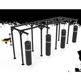 SportCom Proboxe Wandstation für Sandsäcke, Render der langen Station mit Speedball, hell