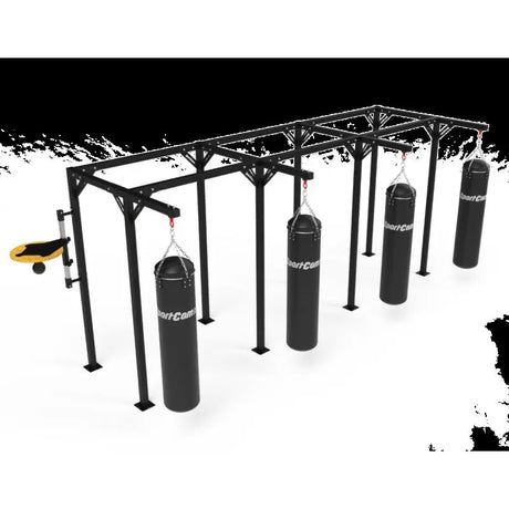SportCom Proboxe Wandstation für Sandsäcke, Render der langen Station mit Speedball, hell