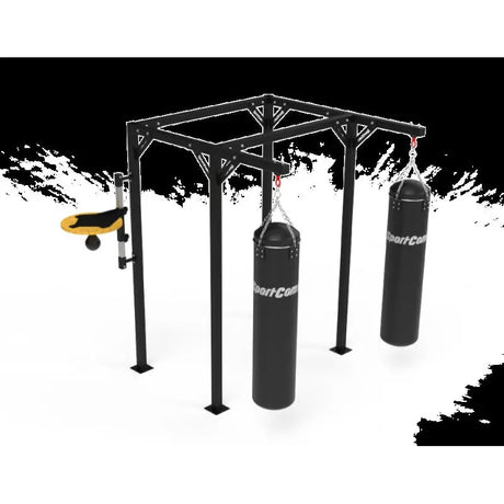 SportCom Proboxe Wandstation für Sandsäcke, Render mit Speedball-Plattform vor hellem Hintergrund