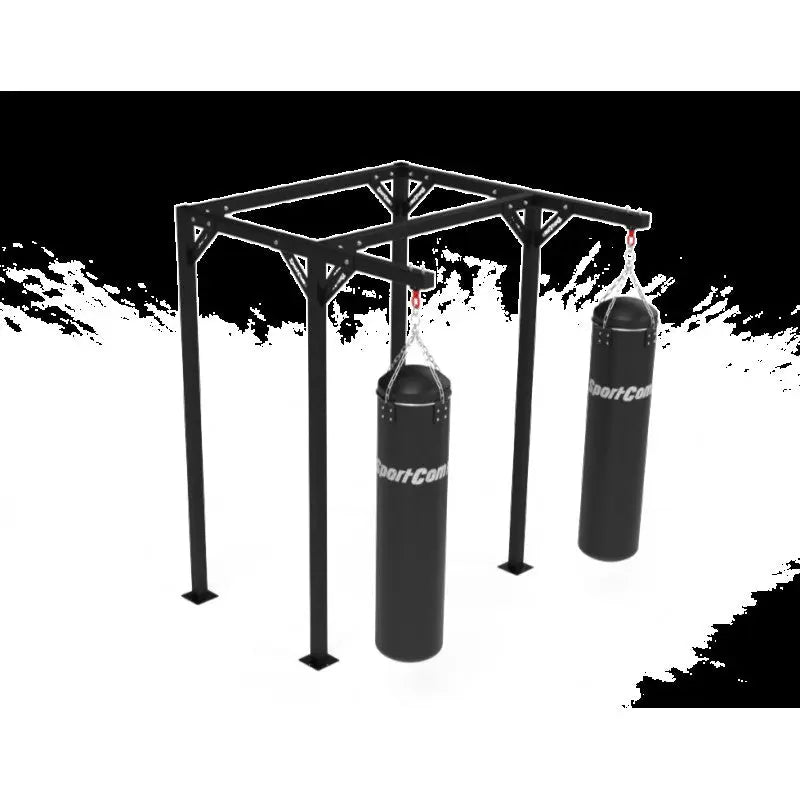 SportCom Proboxe Wandstation für Sandsäcke, Render mit zwei Sandsäcken vor hellem Hintergrund