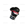 SportCom PU-Sparringshandschuhe, Variante 8 oz in Schwarz mit roter Manschette, Schrägansicht