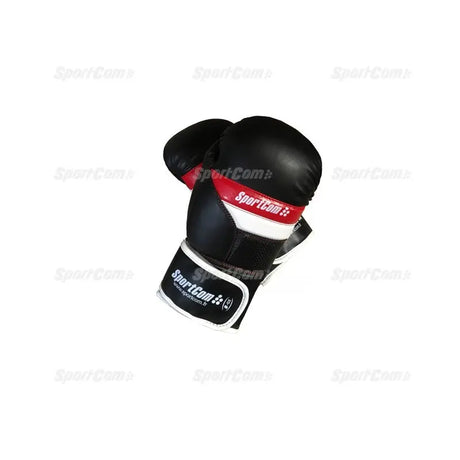 SportCom PU-Sparringshandschuhe, Variante 8 oz in Schwarz mit roter Manschette, Schrägansicht