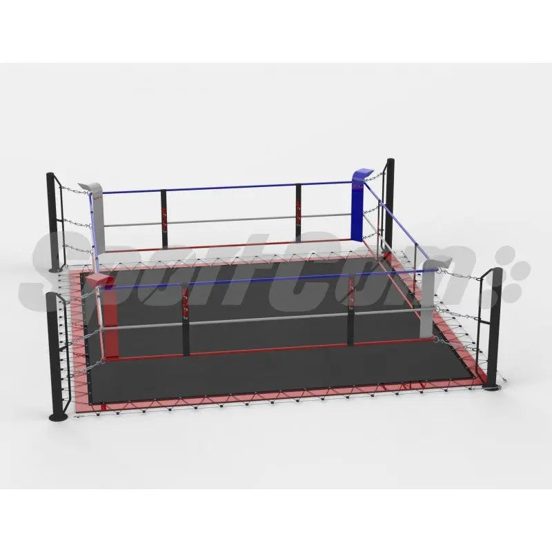 SportCom Ringplane für Bodenmontage-Boxringe – Variante 6 × 6 m: Grafik mit schwarzer Plane und roten Linien