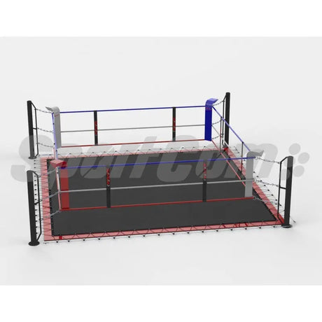 SportCom Ringplane für Bodenmontage-Boxringe – Variante 6 × 6 m: Grafik mit schwarzer Plane und roten Linien