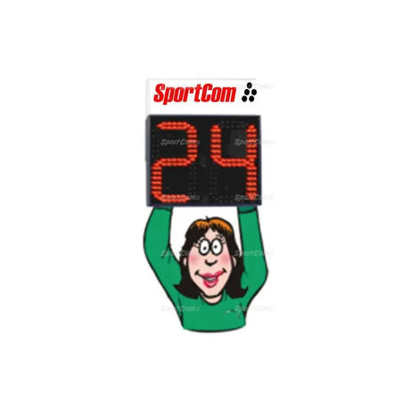 SportCom Rundenzeichen als Illustration mit roter Rundenanzeige, von einer Figur hochgehalten