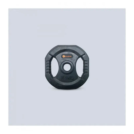 SportCom Scheibengewicht mit Griffen, Variante 2,5 kg, Frontansicht mit drei Griffmulden