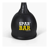 SportCom Sparbar-Reflextrainingsstation freistehend, Detail des schwarzen Standfußes mit Logo