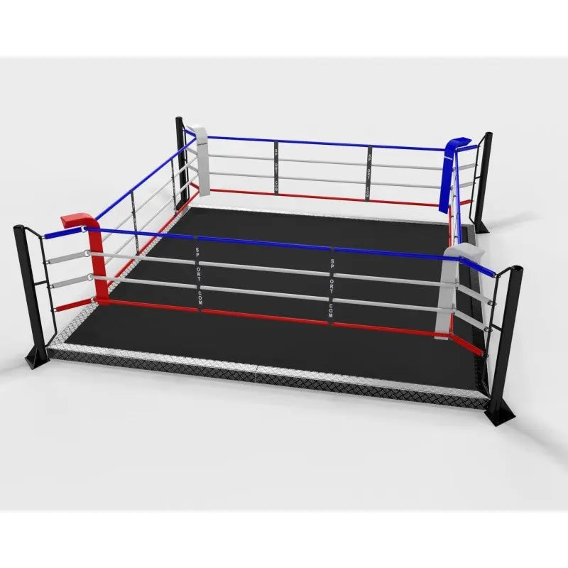 SportCom Trainingsboxring mit 15 cm Podium, Render der Variante 5 x 5 m mit grauem Boden