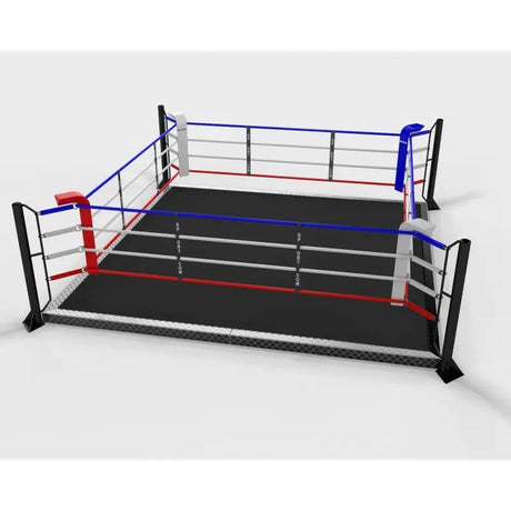 SportCom Trainingsboxring mit 15 cm Podium, Render der Variante 5 x 5 m mit grauem Boden