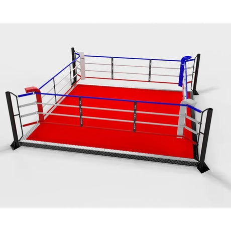 SportCom Trainingsboxring mit 15 cm Podium, Render der Variante 5 x 5 m mit rotem Boden