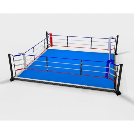 SportCom Trainingsboxring mit 15 cm Podium, Render der Variante 6 x 6 m mit blauem Boden
