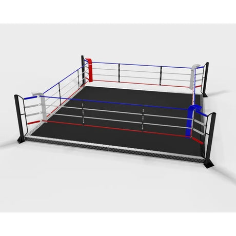 SportCom Trainingsboxring mit 15 cm Podium, Render der Variante 6 x 6 m mit grauem Boden