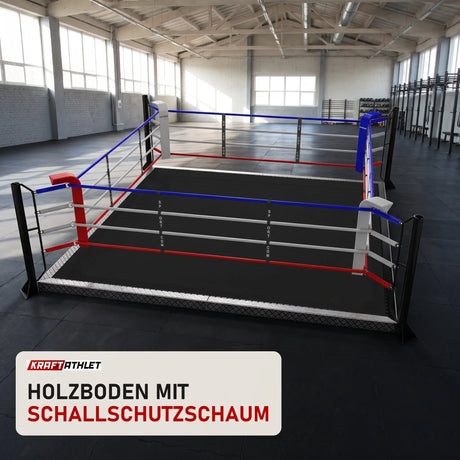 SportCom Trainingsboxring mit 15 cm Podium in einer hellen Kampfsporthalle