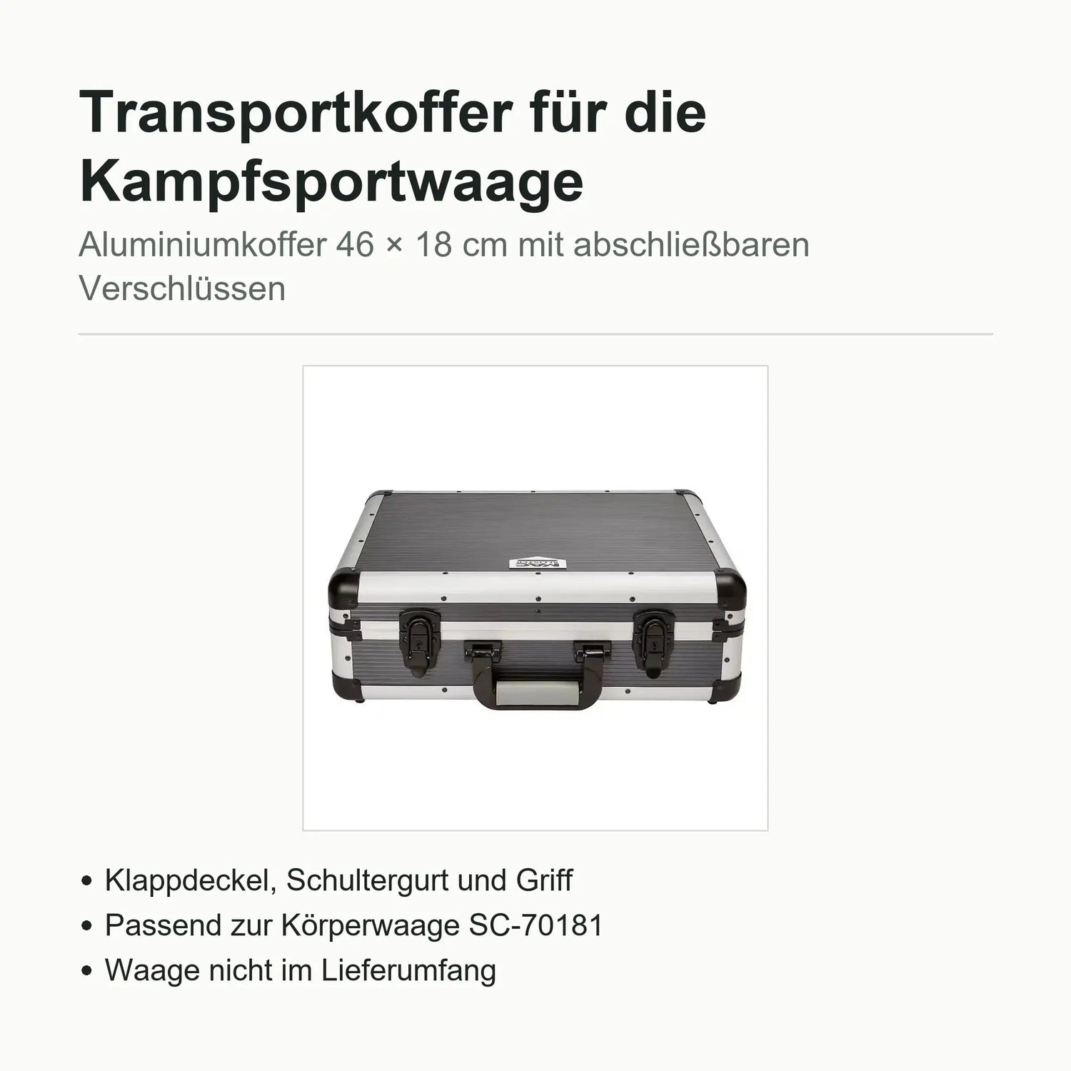 SportCom Transporttasche für Kampfsportwaage als Infografik mit Produktbild und Stichpunkten
