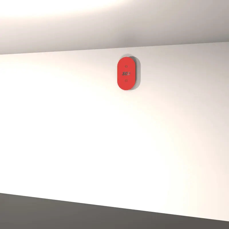 SportCom Wandballziel Pro gemischtes Modell in Rot an einer weißen Wand, Ansicht aus der Entfernung
