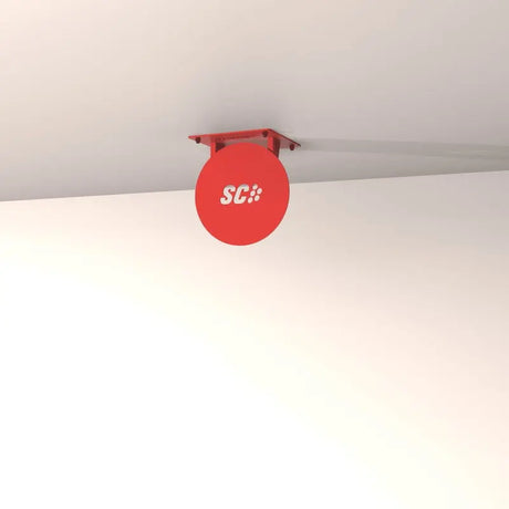SportCom Wandballziel Pro Männermodell mit Deckenhalterung für I-Träger, rote Zielscheibe unter der Decke