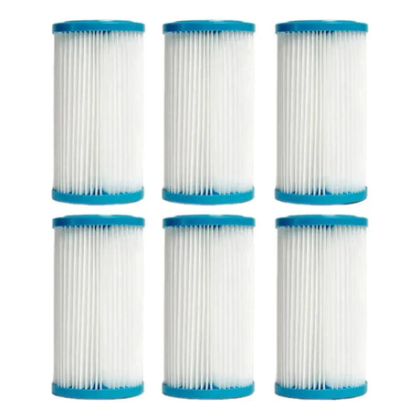 Swedish Cold Filterpaket mit 6 Filtern: sechs weiße Lamellenfilter mit blauen Endkappen nebeneinander