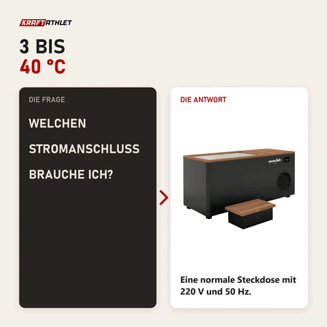 Frage und Antwort zu Swedish Cold Generation 4S Eisbad: Welchen Stromanschluss brauche ich?