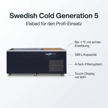 Swedish Cold Generation 5 Eisbad – 568 L Kapazität, bis -1 °C mit echter Eisbildung, 4-fach-Filtersystem