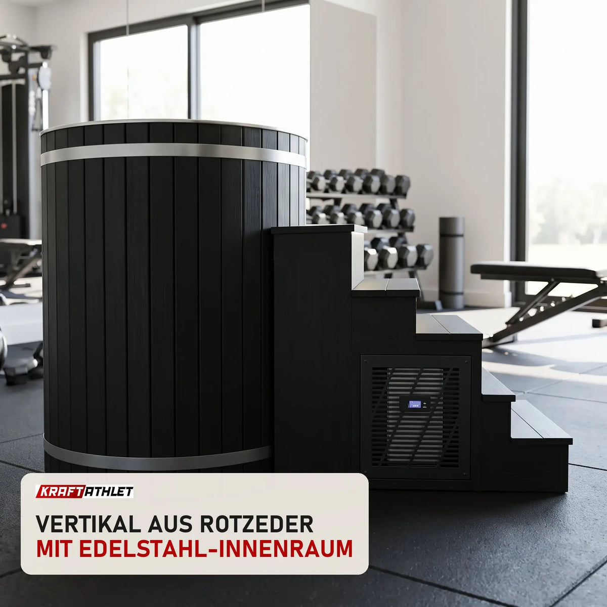 Swedish Cold Nordic Tub Eisbad in einem hellen Home-Gym