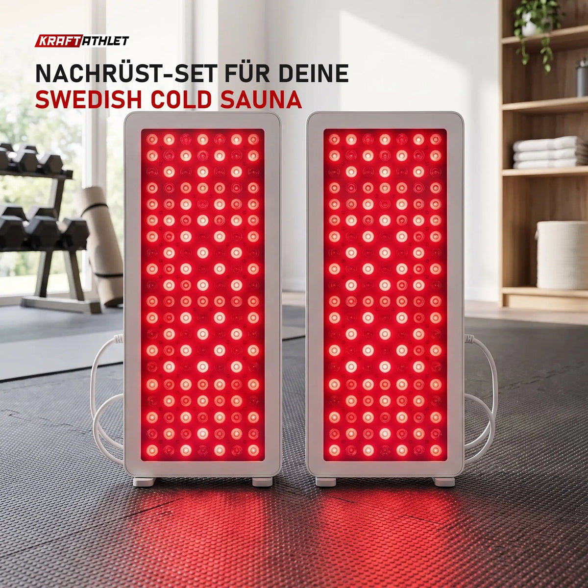 Swedish Cold Rotlicht-Panel x2 in einem hellen Home-Gym