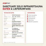 Technische Daten und Lieferumfang von Swedish Cold Sanctuary Solo Infrarotsauna als Tabelle
