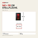 Maßbild Swedish Cold Ultimate Lux Infrarotsauna: Stellfläche 140 × 110 cm, Höhe 195 cm