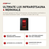 Swedish Cold Ultimate Lux Infrarotsauna mit 4 Merkmalen: Rotlicht-Lampe serienmäßig integriert, Full-Spectrum-Infrarot für 1 bis 2 Personen, Aufheizen in ca. 20 Minuten, Kanadischer Hemlock