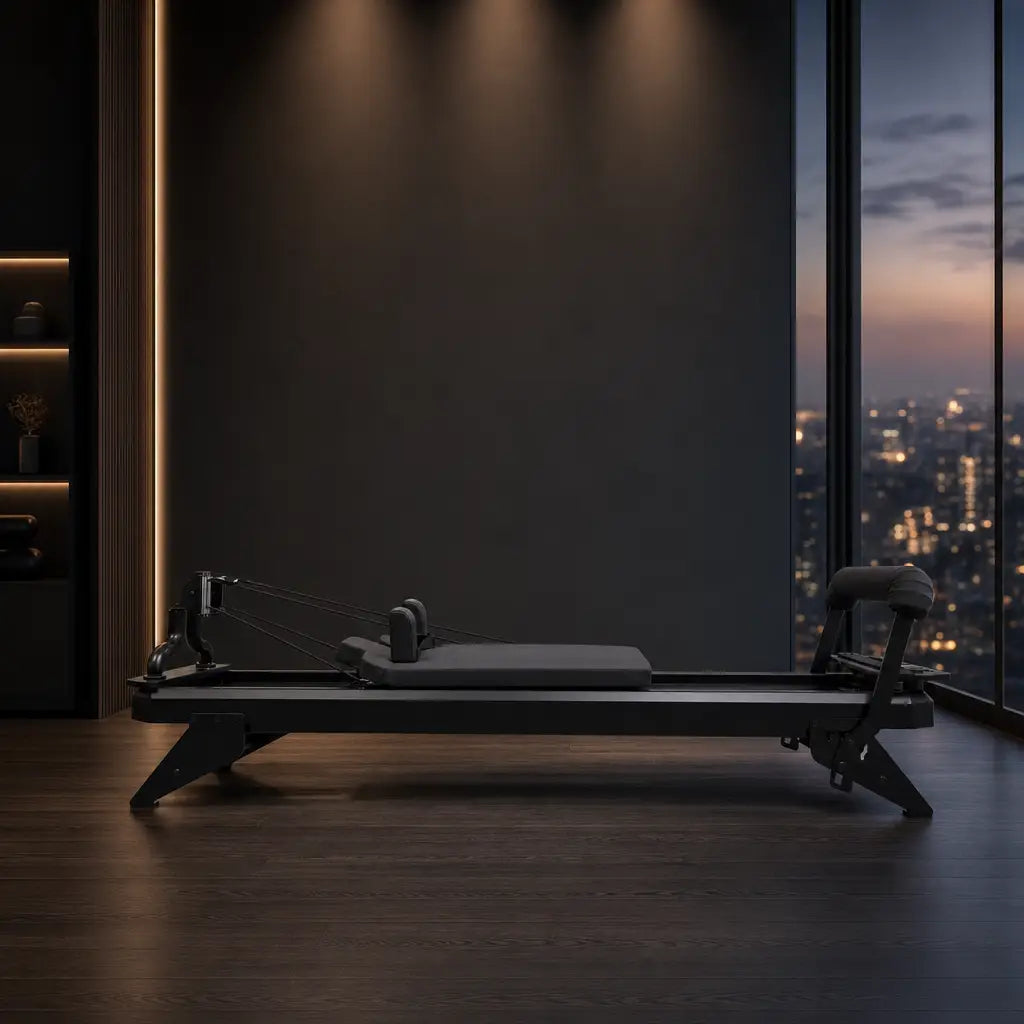 TALMA 62 Black Elegance Reformer im dunklen Luxus-Pilates-Studio