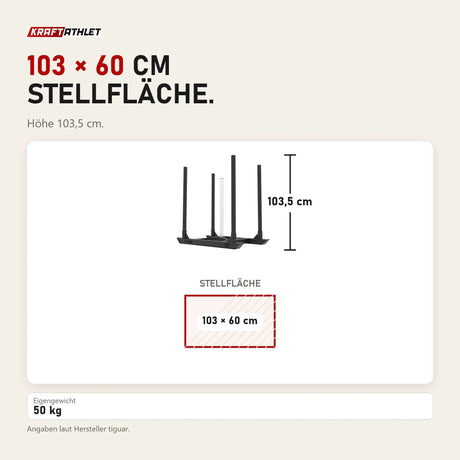 Maßbild tiguar 4RACE Training Sled: Stellfläche 103 × 60 cm, Höhe 103,5 cm