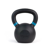 tiguar Kettlebell RAW 14 kg V2 aus schwarzem Gusseisen mit petrolfarbenem Griffband, Frontansicht