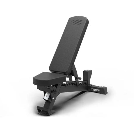 tiguar Adjustable Training Bench verstellbare Hantelbank, Schrägansicht mit aufgestellter Lehne