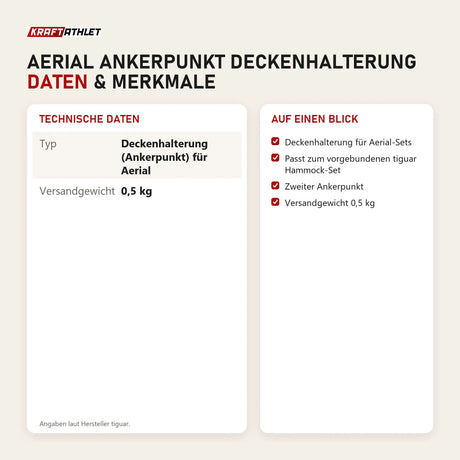Technische Daten und Merkmale von tiguar Aerial Ankerpunkt Deckenhalterung als Tabelle