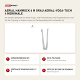 tiguar Aerial Hammock 6 m Grau Aerial-Yoga-Tuch mit 4 Merkmalen: Vorgebundenes Set, 100 % Polyamid, Vertikale Dehnung nur 5–7 %, Seitlich bis 280 cm dehnbar
