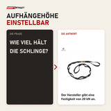 Frage und Antwort zu tiguar Aerial Verlängerungsschlinge Aufhängegurt: Wie viel hält die Schlinge?