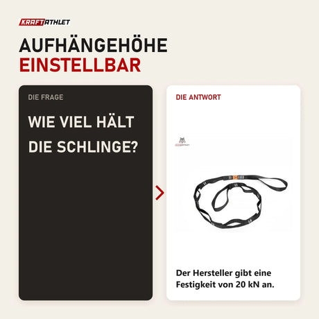 Frage und Antwort zu tiguar Aerial Verlängerungsschlinge Aufhängegurt: Wie viel hält die Schlinge?