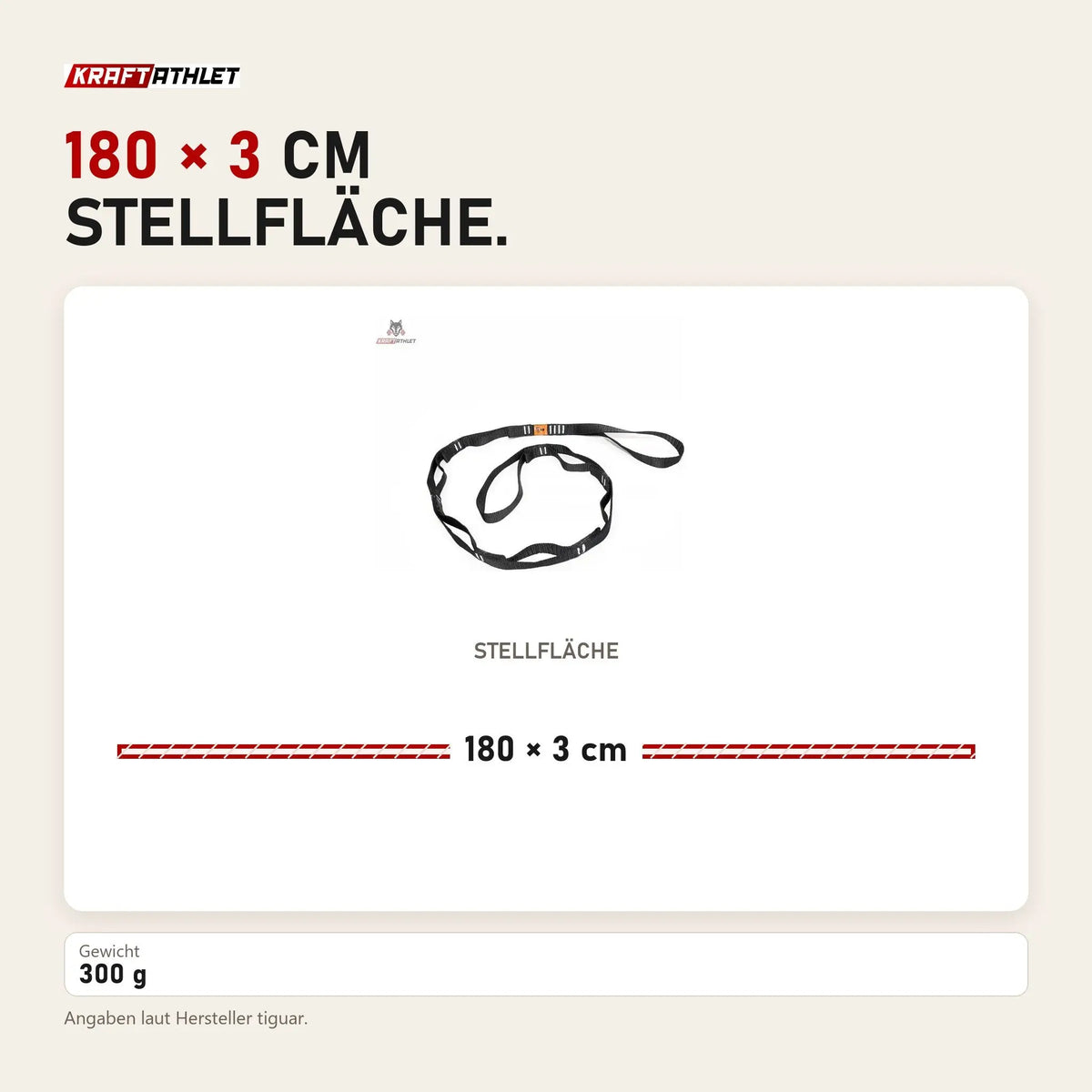 Maßbild tiguar Aerial Verlängerungsschlinge Aufhängegurt: Stellfläche 180 × 3 cm