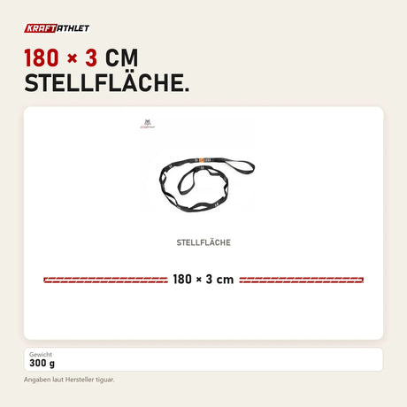 Maßbild tiguar Aerial Verlängerungsschlinge Aufhängegurt: Stellfläche 180 × 3 cm