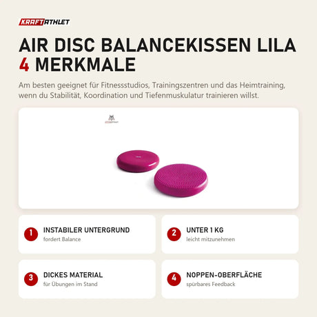tiguar Air Disc Balancekissen Lila mit 4 Merkmalen: Instabiler Untergrund, Unter 1 kg, Dickes Material, Noppen-Oberfläche