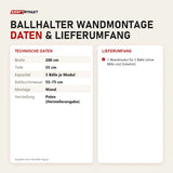 Technische Daten und Lieferumfang von tiguar Ballhalter Wandmontage als Tabelle