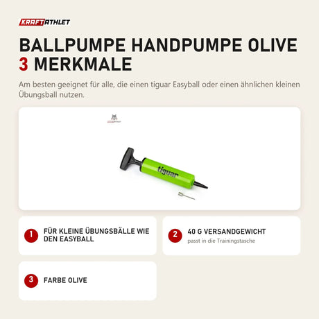 tiguar Ballpumpe Handpumpe Olive mit 3 Merkmalen: Für kleine Übungsbälle wie den Easyball, 40 g Versandgewicht, Farbe Olive