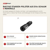 tiguar Bar Pad Stangen-Polster aus EVA-Schaum mit 4 Merkmalen: EVA-Schaum, Riemen gegen Verrutschen, Für Stangen mit 28–35 mm Durchmesser, Polstert Nacken bei Squats und Ausfallschritten
